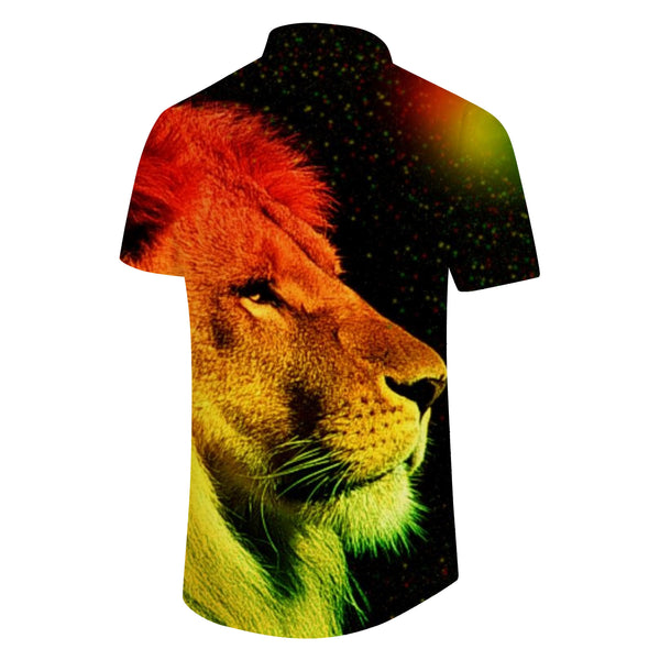 
Rastafa Color Lion Jungle Black Men's Shirt Short Sleeve Printed Short Sleeve Regular Fit Shirt Lapel Casual Top
                