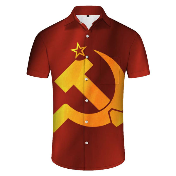 
Soviet Union Flag Hammer of the Soviet Union Men's Short Sleeve Shirt Hawaiian Print Casual Button-Down Shirt
                