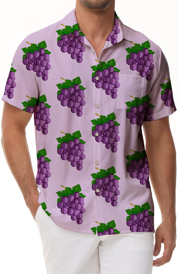 Purple grape 3d digital printing men's casual loose button-down lapel Hawaiian pocket tropical seaside vacation top