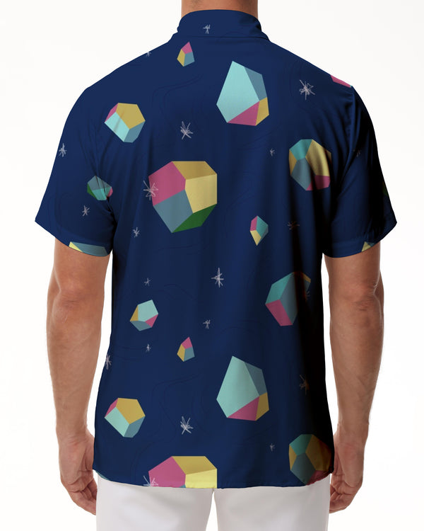 
Stone navy blue men's short sleeve shirt line casual button down shirt with pockets suitable for summer beach holiday party
                