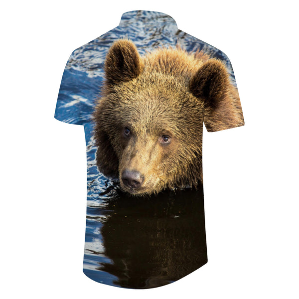 
Brown Bear is still playing in the water Summer casual men's shirt Hawaiian short-sleeved shirt comfortable breathable street beach wear
                