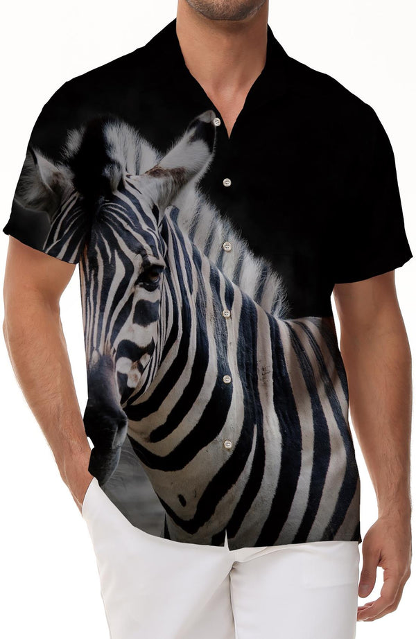 Trendy Zebra Tropical Mens Shirt Mens Hawaiian Shirt Casual Fashion Summer Holiday Floral Beach Shirt Short Sleeve Button Down