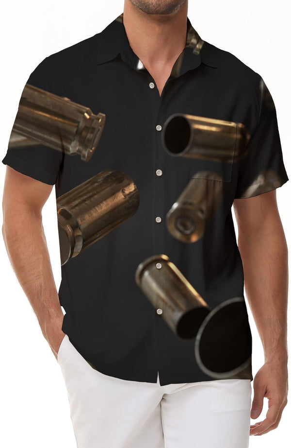 Men's casual everyday simple versatile digital print bullet pattern print tropical Hawaiian button down lapel shirt short sleeves with pockets