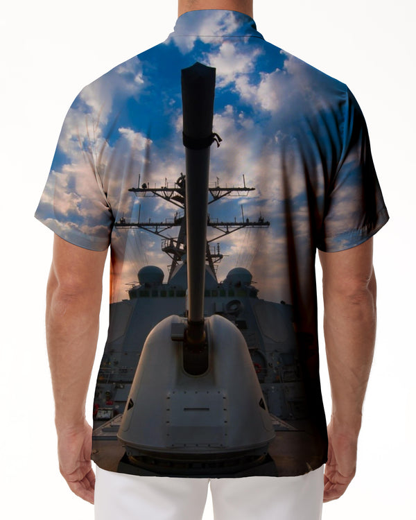 
Aircraft carrier print men's short-sleeved daily Hawaiian casual trendy shirt tops breathable
                