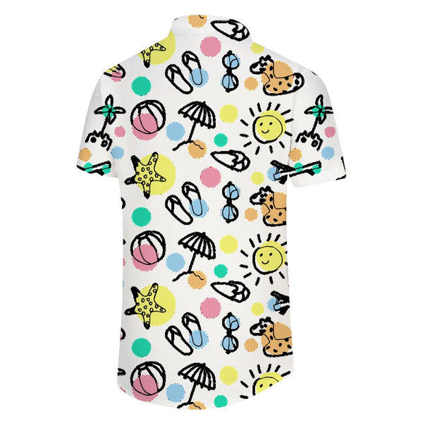 
Summer vacation seaside fun Hawaiian button-down lapel cartoon pattern men's shirt
                