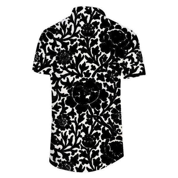 
Patterned black pattern cool hip-hop fashion men's casual daily street travel short-sleeved shirt tropical Hawaiian button lapel seaside top
                