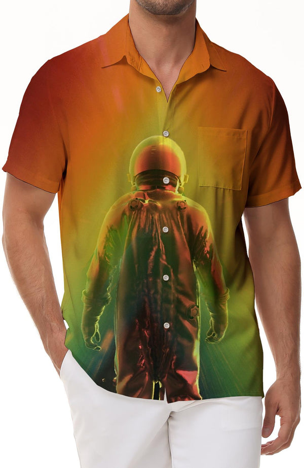 Cool Watercolor Astronaut Mens Hawaiian Shirt Short Sleeve Button Down Casual Shirt for Summer Beach Fashion