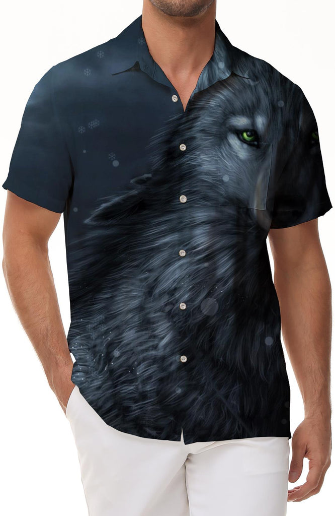 Dark Grey Mens Street Print Hawaiian Button Shirt Short Sleeve Beachwear Summer Breathable