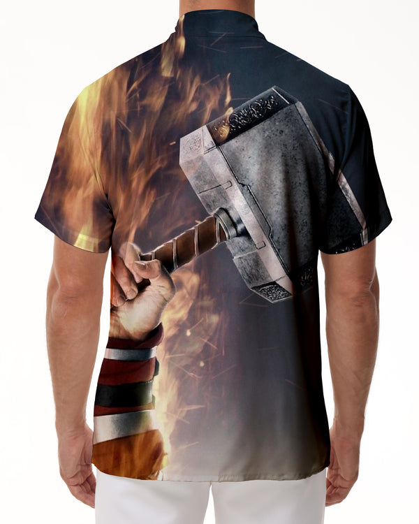 
Tough Captain America Hammer Tropical Hawaiian Lapel Pocket Men's Street Fashion Short Sleeve Shirt Cool
                