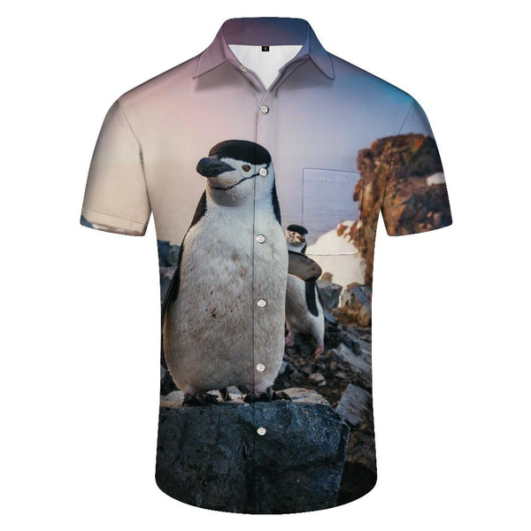 
Penguin skiing four seasons outdoor fishing men's short-sleeved shirt casual short-sleeved shirt button shirt suitable for summer seaside beach tops
                