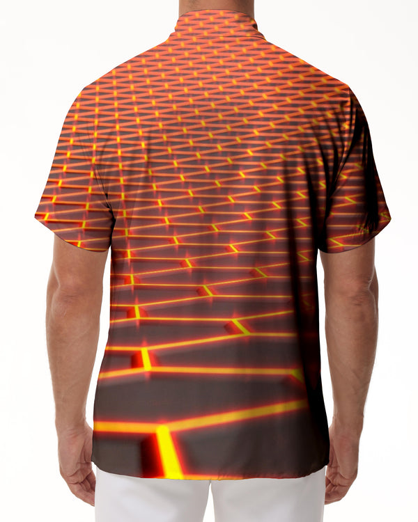 
Laser Orange Geometric Tropical Casual Men's Printed Hawaiian Button Short Sleeve Beachwear Abstract Shirt
                