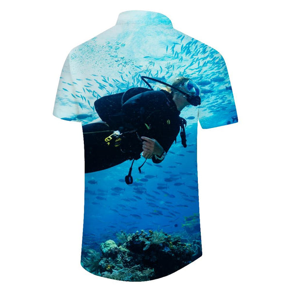 
Undersea diving Hawaii comfortable breathable seaside beach short-sleeved shirt men's casual loose daily simple
                