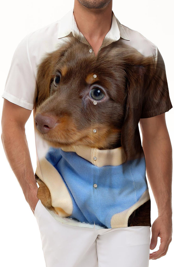 Dachshund Cute Men's Polyester Shirt Men's Short Sleeve Shirt Button Casual Shirt Loose Tops Vacation
