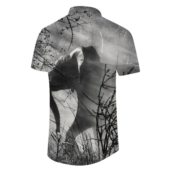 
Gray African wild elephant tropical rainforest Hawaiian tropical button lapel pocket men's short-sleeved shirt casual loose short-sleeved shirt daily travel
                