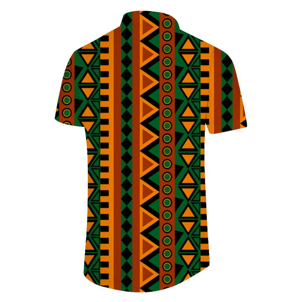 
African style printed men's casual loose Hawaiian button-down lapel short-sleeved shirt for vacation at the beach
                