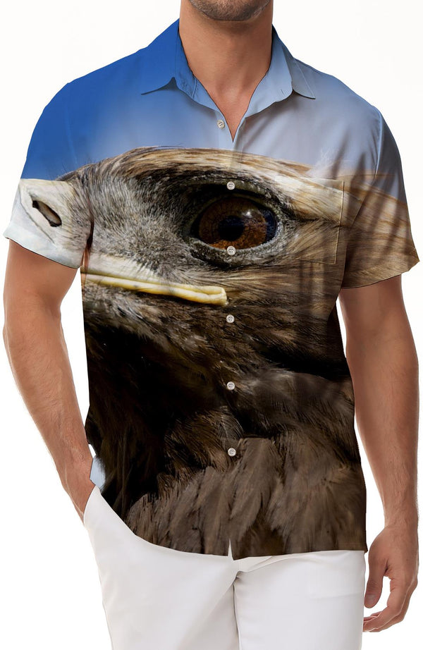 Blue sky aerial raptor fashion men's summer novelty retro casual festival button down shirt