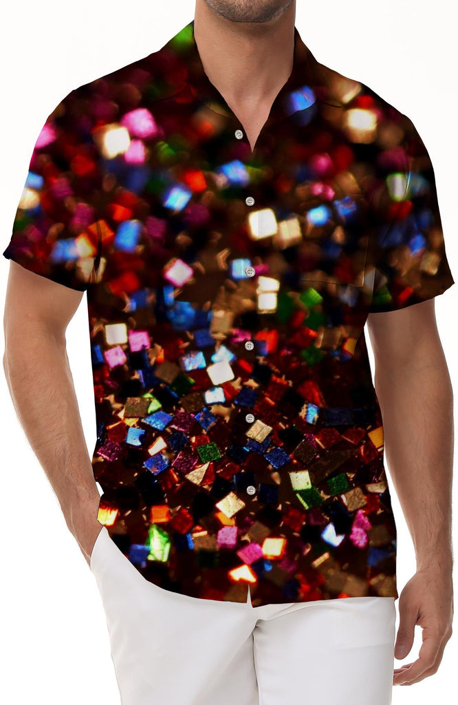 Men's short sleeve casual lapel button print pockets colorful abstract personalized cool Hawaiian beach wear