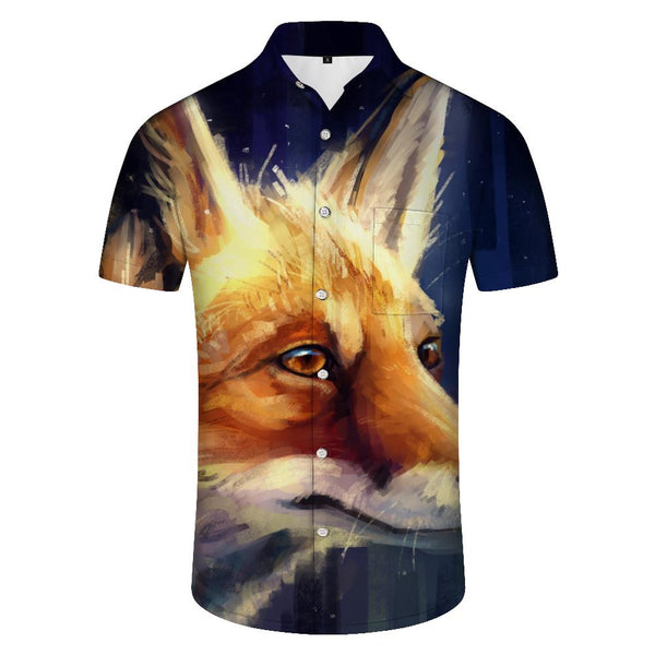 
Oil painting art glowing fox face Hawaiian shirt short sleeve lining button down lapel short sleeve shirt beach vacation seaside top
                