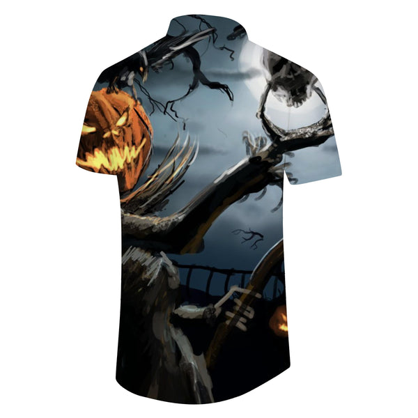 
Men's short sleeve loose shirt Halloween pumpkin ghost pattern short sleeve shirt button party dress short sleeve
                