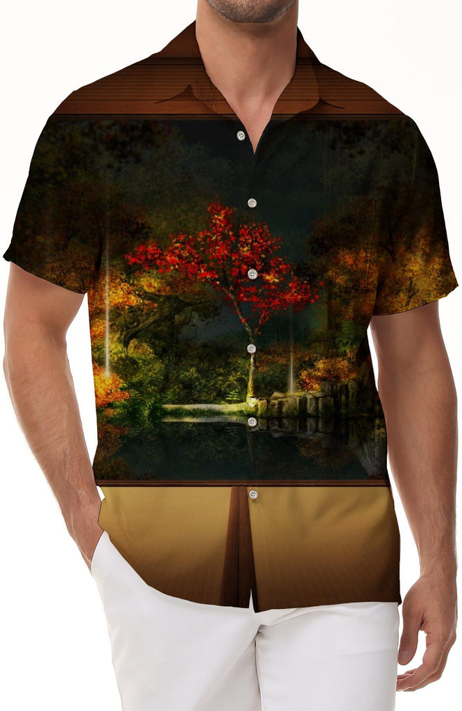 Season Forest Cabin Men's Hawaiian Shirt Autumn Short Sleeve Button Summer Beach Casual Shirt