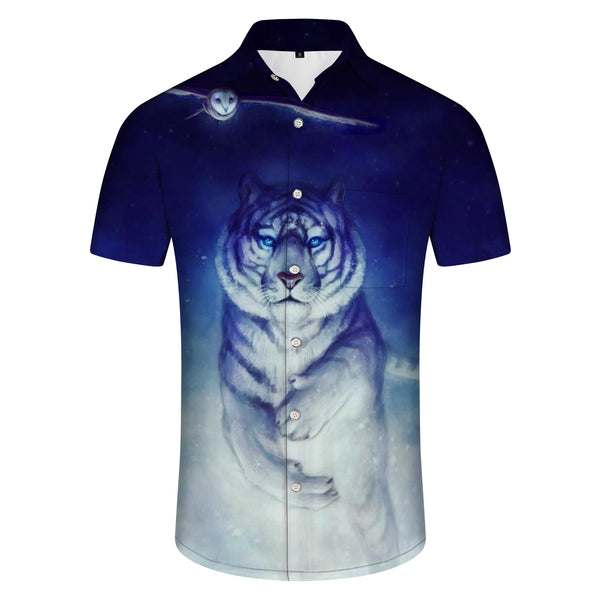 
Cute Blue Tiger Pattern Button-Down Short Sleeve Shirt Button Pocket Lapel Mens Hawaiian Beach Outfit
                