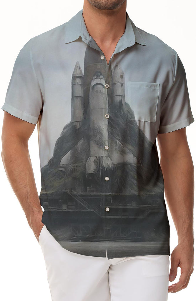 Dark Art Hazy Rocket Shirt Men's Short Sleeve Button-Down Hawaiian Shirt for Summer Simple Style