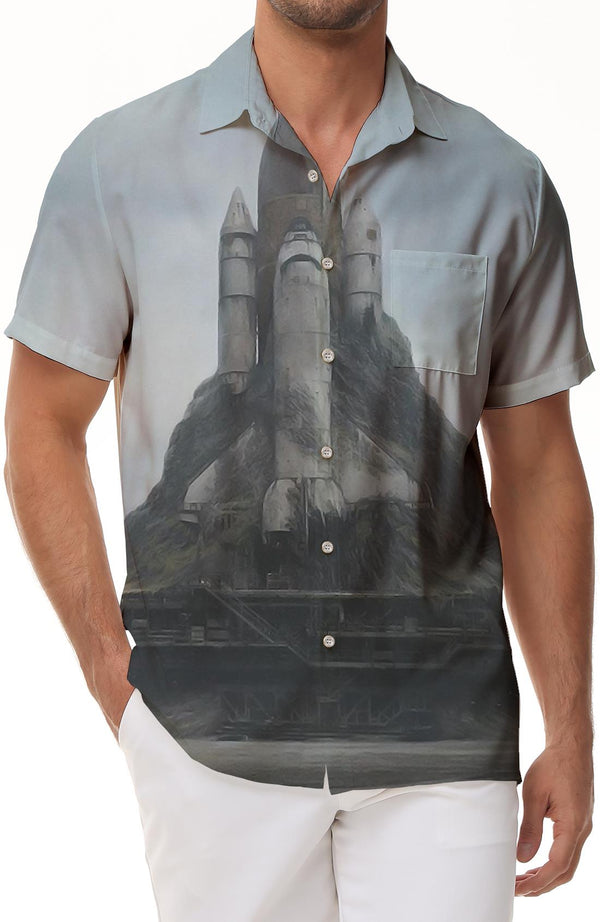 Dark Art Hazy Rocket Shirt Men's Short Sleeve Button-Down Hawaiian Shirt for Summer Simple Style