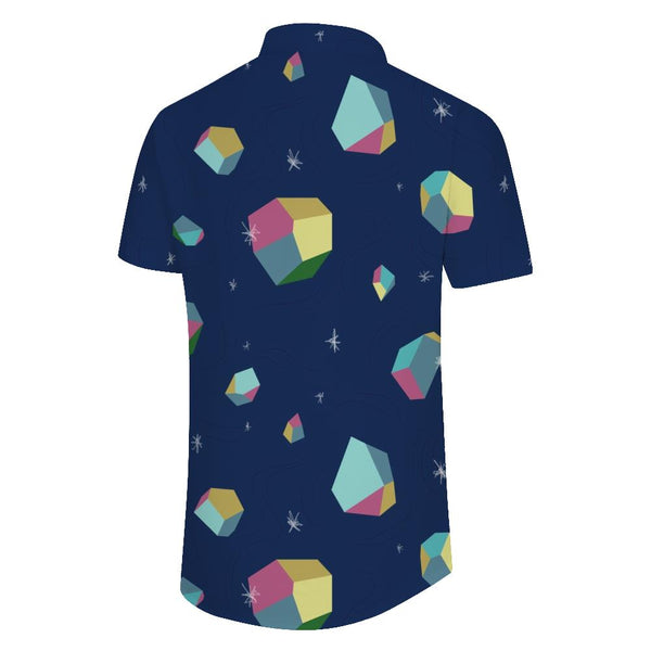 
Stone navy blue men's short sleeve shirt line casual button down shirt with pockets suitable for summer beach holiday party
                