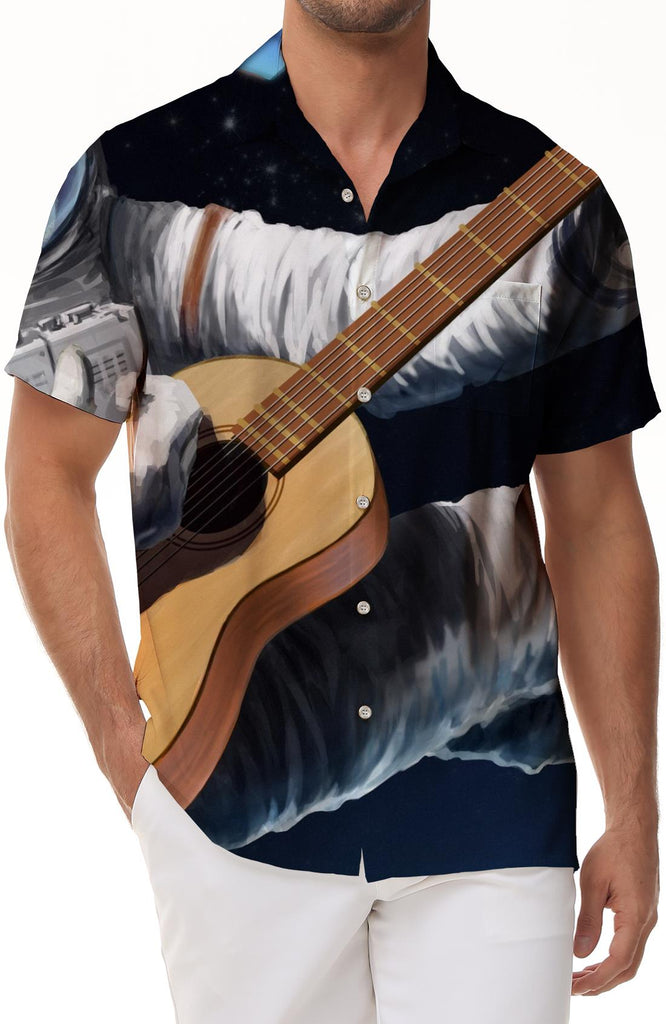 Outer Space Astronaut Fashion Guitar Men's 3D Printed Short Sleeve Shirt Pattern Short Sleeve Shirt Casual Retro Style Abstract Short Sleeve Shirt Music