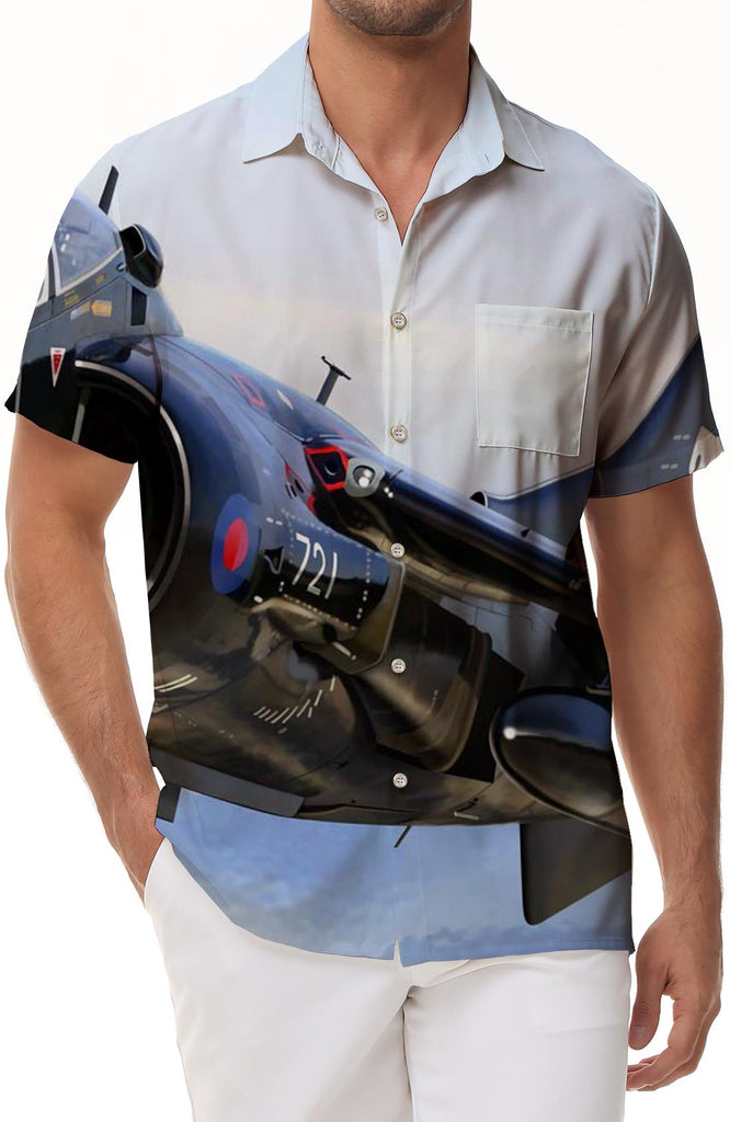 Japanese Fighter Print Men's Casual Button Down Summer Beach Shirt