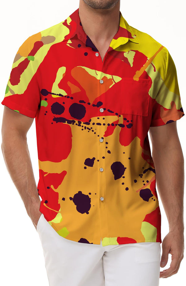 Mens Fashion 3D Printed Graffiti Casual Summer Short Sleeve Regular Fit Button Casual Shirt Hawaiian Style