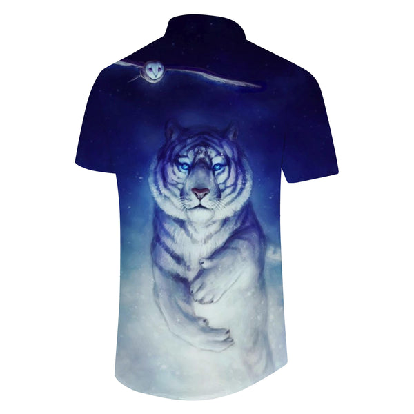 
Cute Blue Tiger Pattern Button-Down Short Sleeve Shirt Button Pocket Lapel Mens Hawaiian Beach Outfit
                