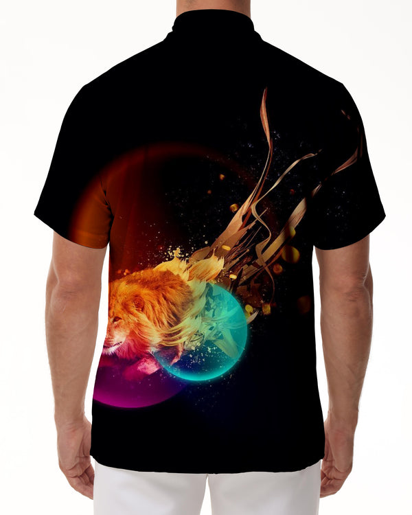 
Fire Lion Men's Short Sleeve Shirt Casual Button Shirt Short Sleeve Summer Top with Pockets
                