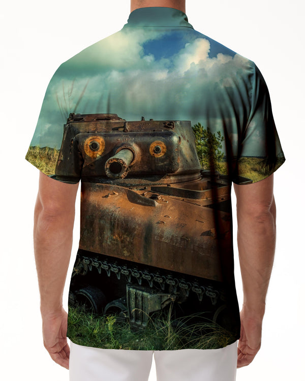 
Army USA Vietnam Era Flamethrower Tank Hawaiian Button Lapel Tropical Men's Loose Street Indoor
                