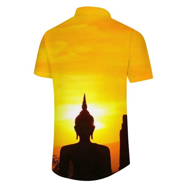 
Yellow landscape pattern Hawaiian tropical shirt short sleeve loose men's lapel casual beach style shirt button vacation seaside beach shirt 3d digital printing
                