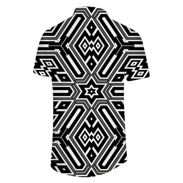 
Black and white geometric men's short-sleeved shirt fashion casual style summer cool and comfortable tops
                