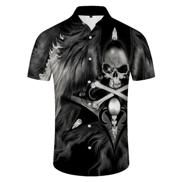 
Satan mount 3d digital printing pattern hot men's skull button casual short sleeve style cool
                