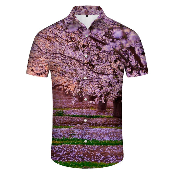 
Beautiful cherry blossom fashion short sleeve men's casual loose daily travel fun cherry blossom print street wear
                