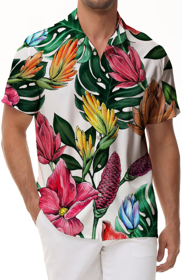 Hawaiian tropical simple atmosphere short sleeve button-down men's casual loose everyday street shirt suitable for summer beach