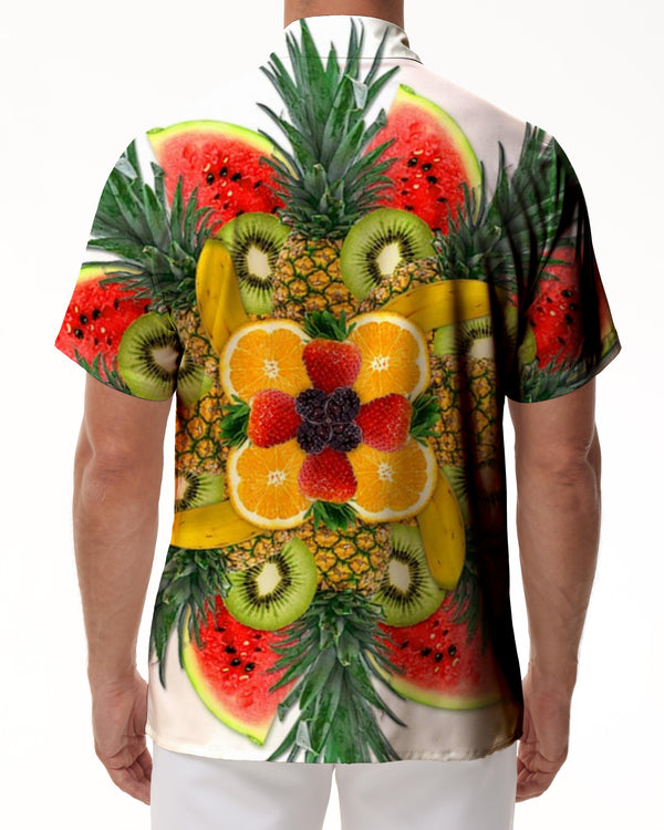 
Fresh Fruit Print Beach Vacation Short Sleeve Cuban Collar Beach Shirt Perfect Casual Button Shirt
                