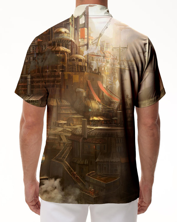 
Abstract Sky Castle Mens Hawaiian Shirt Short Sleeve Button Casual Shirt for Summer Beach
                