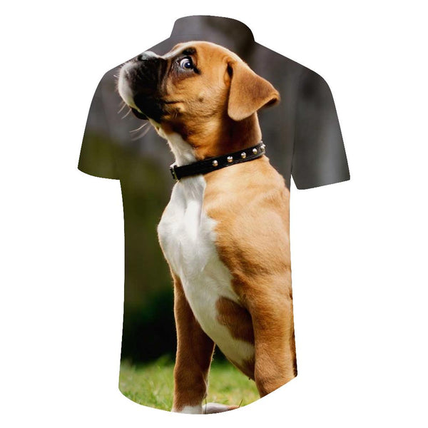 
New Summer Fashion Cute Pet Dog Men's Printed Casual Short Sleeve Street Animal Lapel Button-Down Top
                