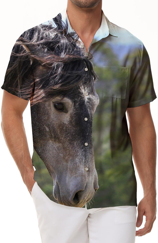Vintage Horse Short Sleeve Top Summer Top Tropical Four Seasons Hawaiian Button Men's Casual Button-down Shirt Mixed Color