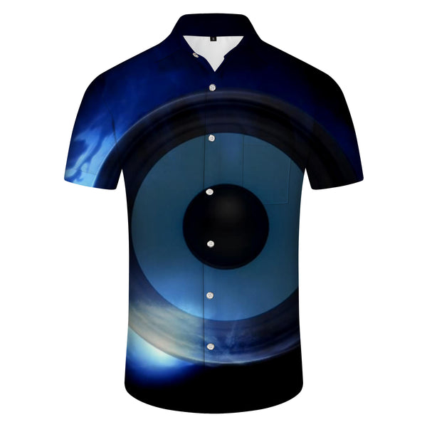 
Navy blue drum plate four seasons men's lined short-sleeved shirt printed tops men's printed shirt short-sleeved beach button style
                