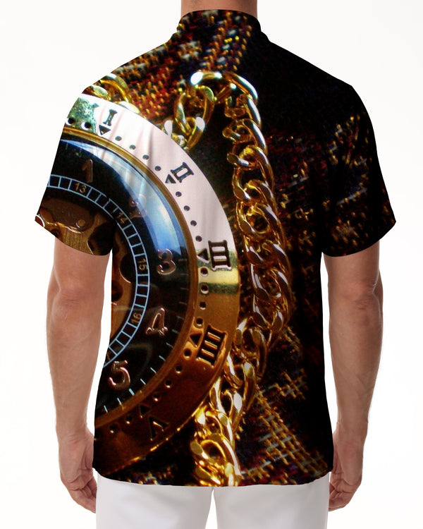 
Gold Punk Style Clock Men's Short Sleeve Hawaiian Tropical Four Seasons Shirt Casual Shirt Work Shirt Summer Sports
                
