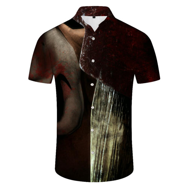 
Funny evil movie version clown circus clown sharp knife casual men's short sleeve Hawaiian tropical button four seasons fashion short sleeve shirt summer
                