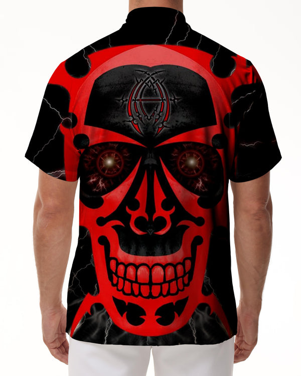 
Personalized casual Hawaiian men's button print green pirate skull short sleeve shirt
                