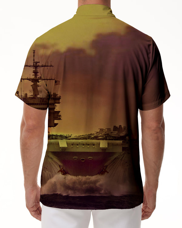 
Black Sea Men's Casual Short Sleeve Shirt Aircraft Carrier Hawaiian Shirt Top Retro Short Sleeve Beach Shirt Button Style
                