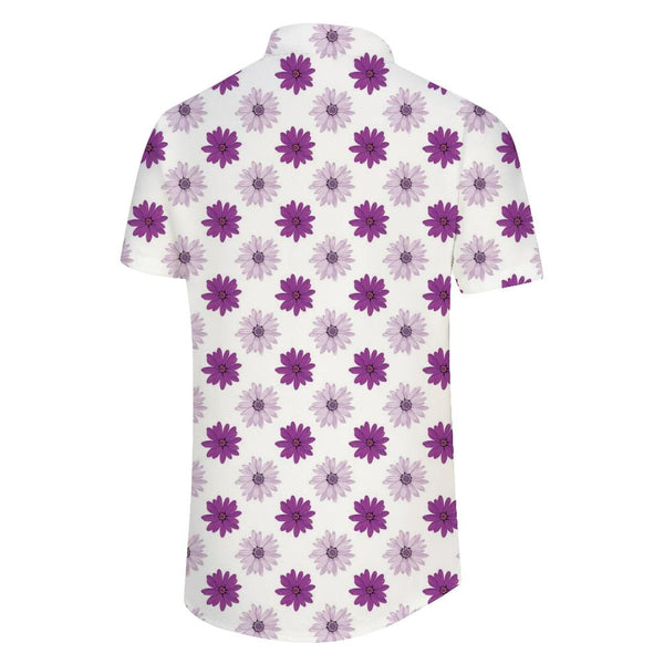 
Purple daisy pattern fashion retro Hawaiian vacation beach button-down lapel short sleeve regular style summer men's short sleeve
                