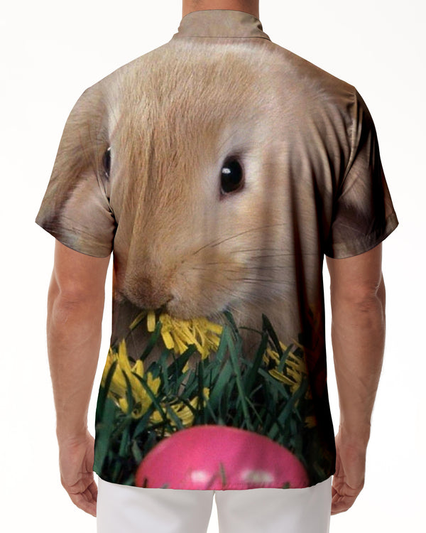 
Cute rabbit print fashion shirt tops Easter men's Hawaiian button lapel vacation travel seaside beach short sleeves
                